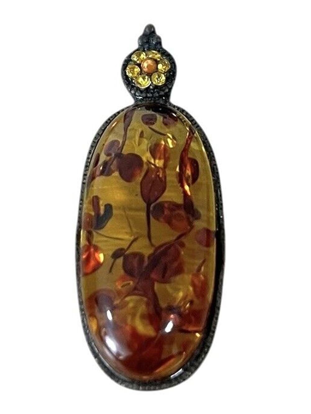 Vtg Amber Pendant Oval Orange Honey Baltic Gold Nineties Grunge Whimsygoth